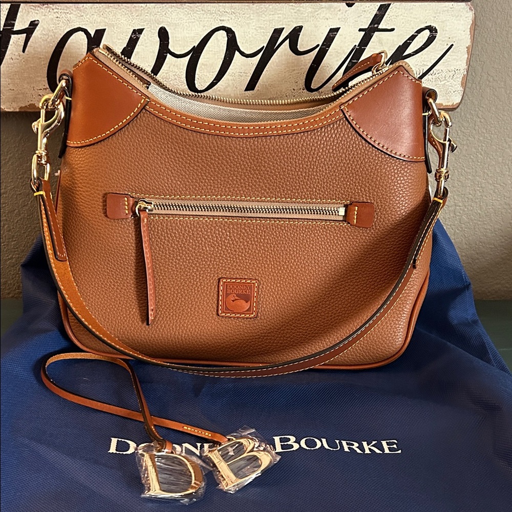 Dooney & Bourke Tan Pebble Leather Shoulder Bag with Gold Hardware